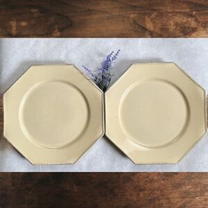 Costa Nova Fine Stoneware Pearl Cream Octagonal Beaded Rim 11” Dinner Plates (2)
